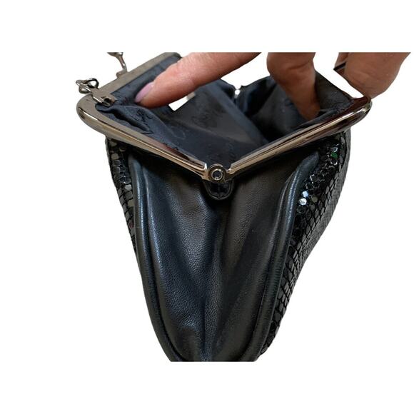 whiting & davis mesh leather bag black convertible purse chain strap clutch - Picture 9 of 11